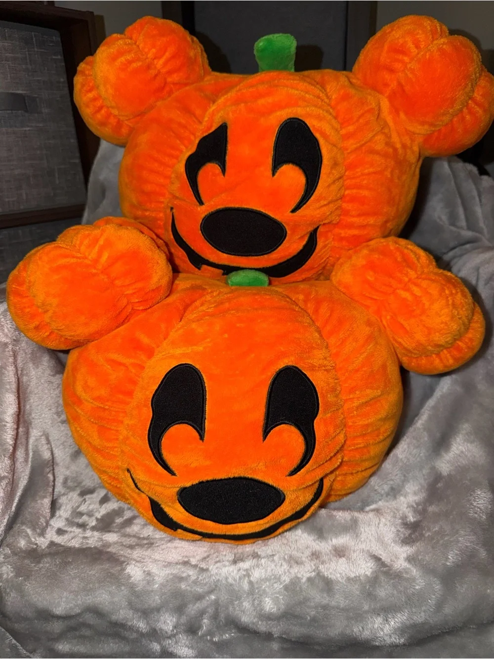 Disney Mickey Mouse Halloween Pumpkin Plush Pillow Jack-o'-lantern Set Of 2